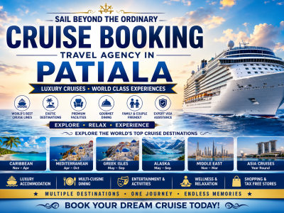 Book luxury cruise holidays with the best cruise booking travel agency in Patiala. Explore Royal Caribbean, MSC Cruises, Norwegian Cruise Line, Mediterranean cruises, Caribbean cruises, cruise visas, ports, travel dates, and onboard facilities.